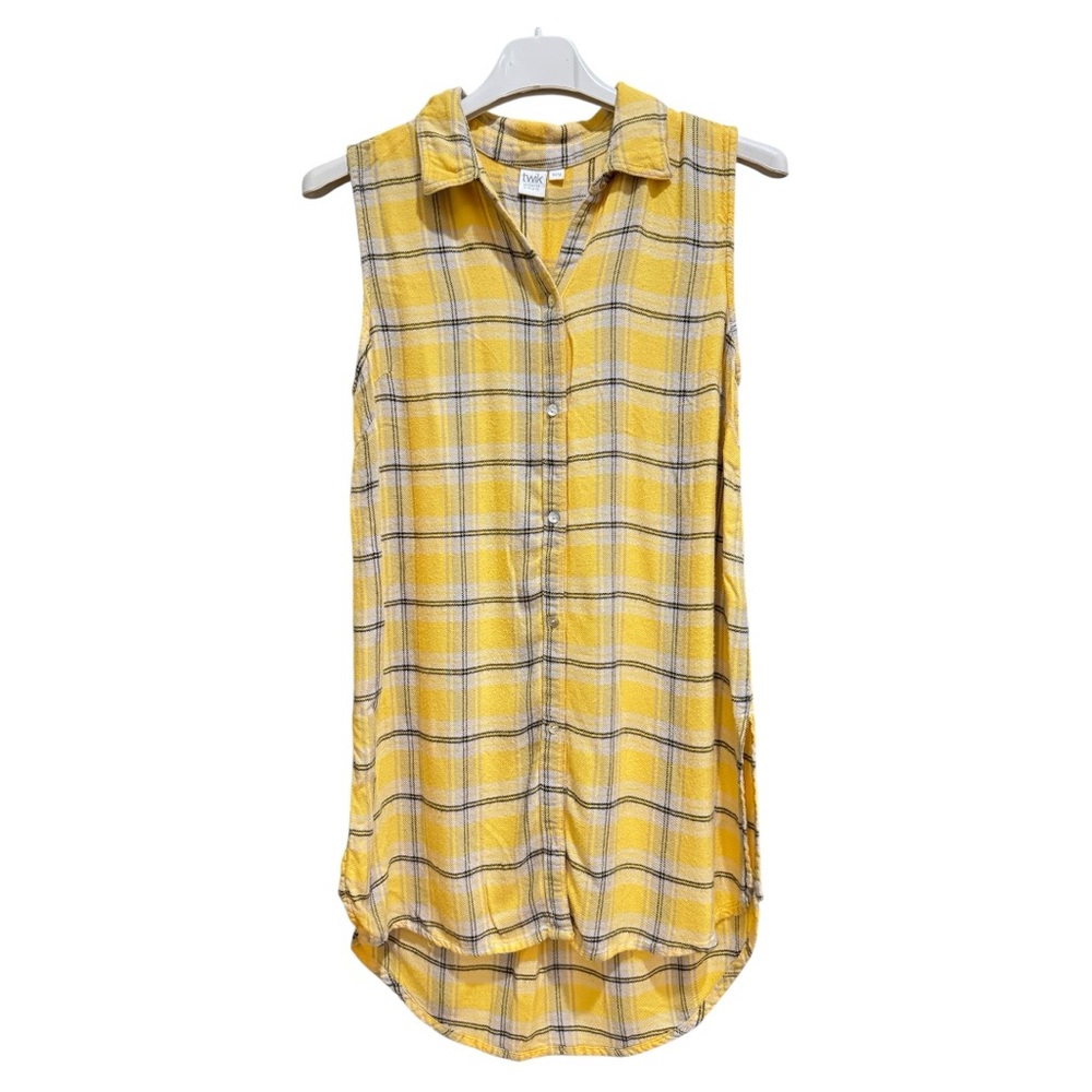Twix Yellow Lemon Drop Plaid Sleeveless Button-Up Shirt Sz M